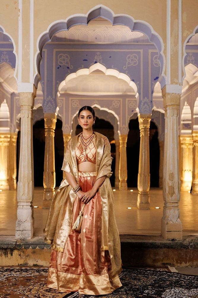 Serene Red Tissue Lehenga