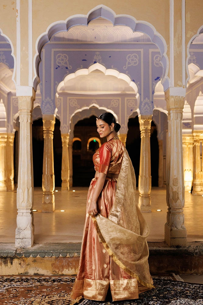 Serene Red Tissue Lehenga