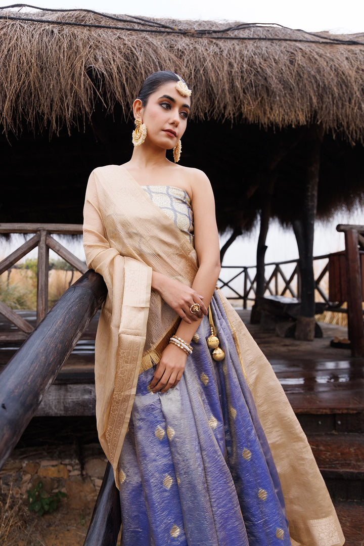 Serene Blue and Beige Tissue Lehenga