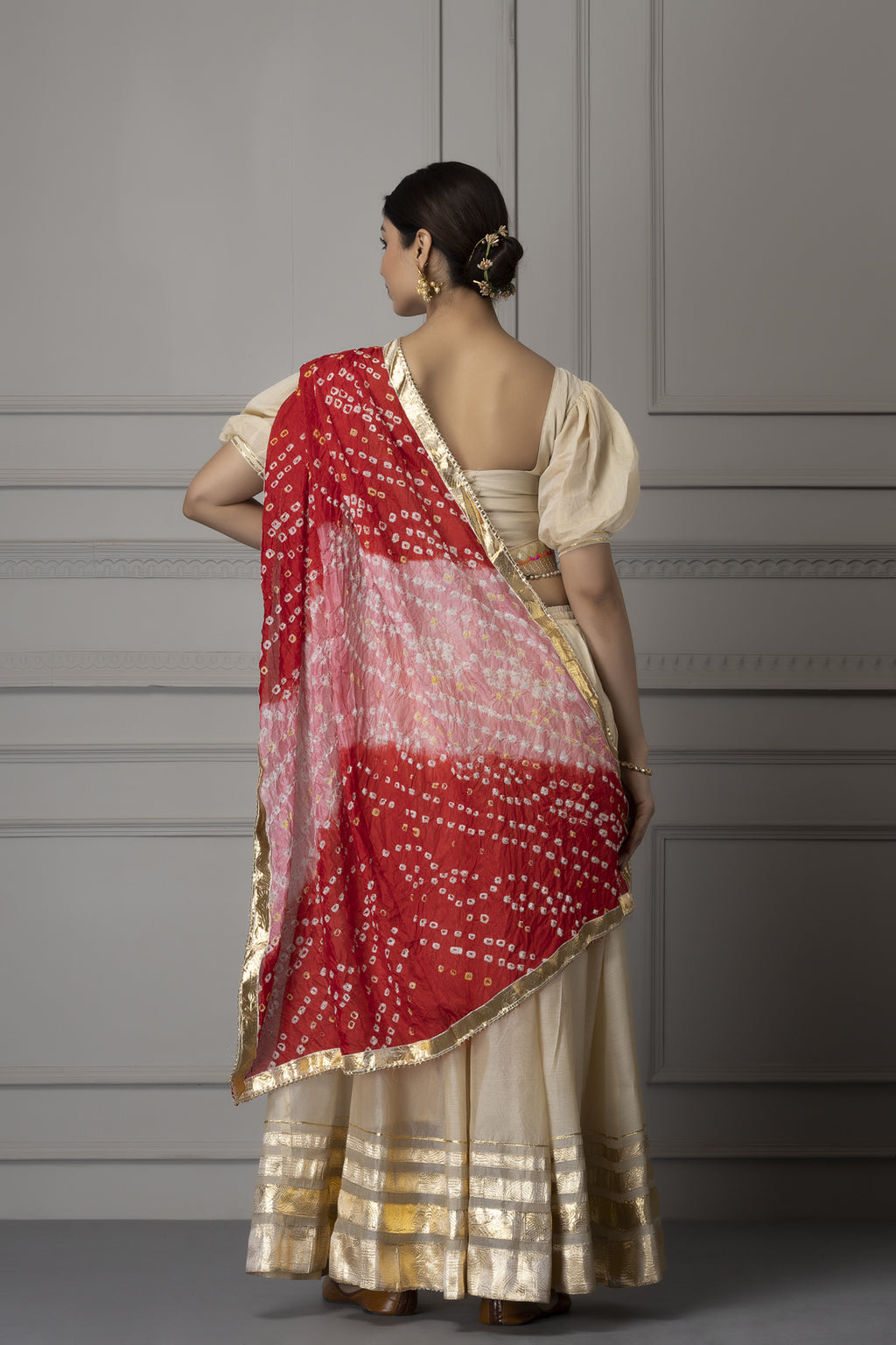 Off White  Handcrafted Chanderi Lehenga Set With Gota Work