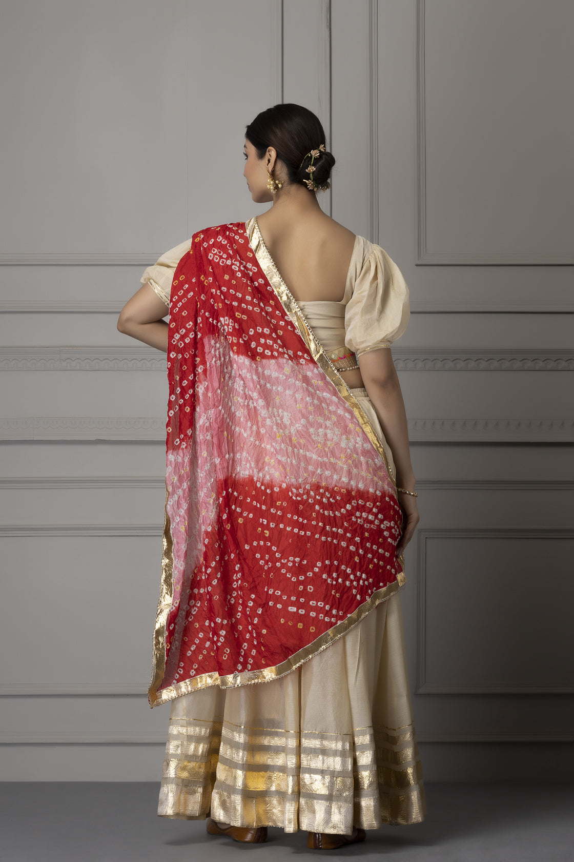 Off White  Handcrafted Chanderi Lehenga Set With Gota Work