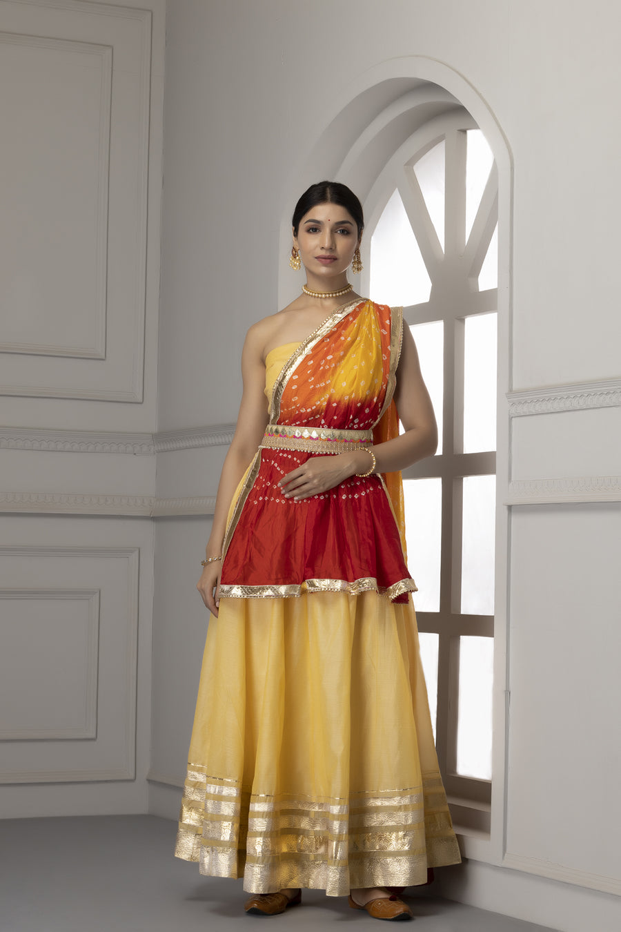 Yellow Handcrafted Chanderi Lehenga Set With Gota Work