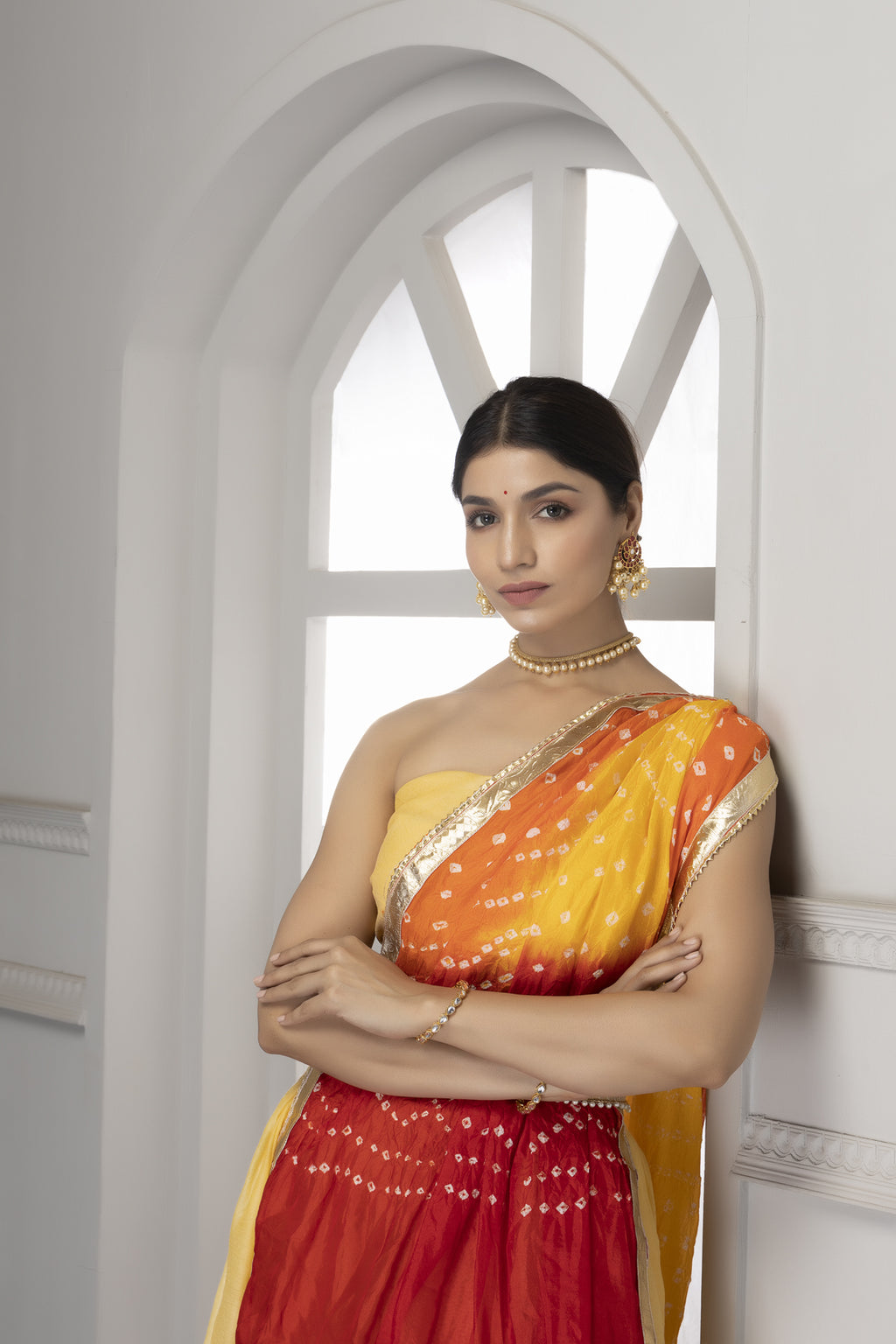 Yellow Handcrafted Chanderi Lehenga Set With Gota Work
