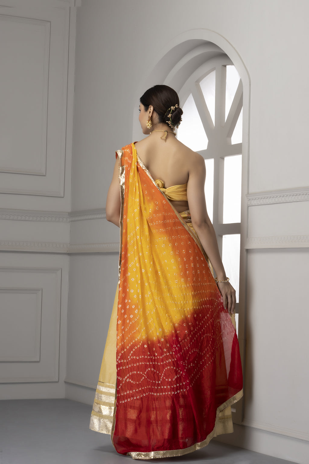 Yellow Handcrafted Chanderi Lehenga Set With Gota Work