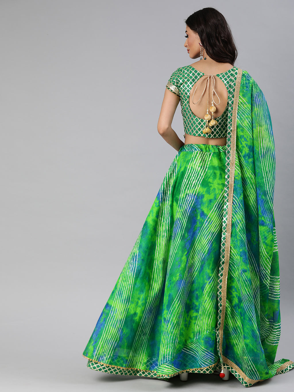 Green Hand Dyed Kota Silk Stitched Lehenga With Dupatta