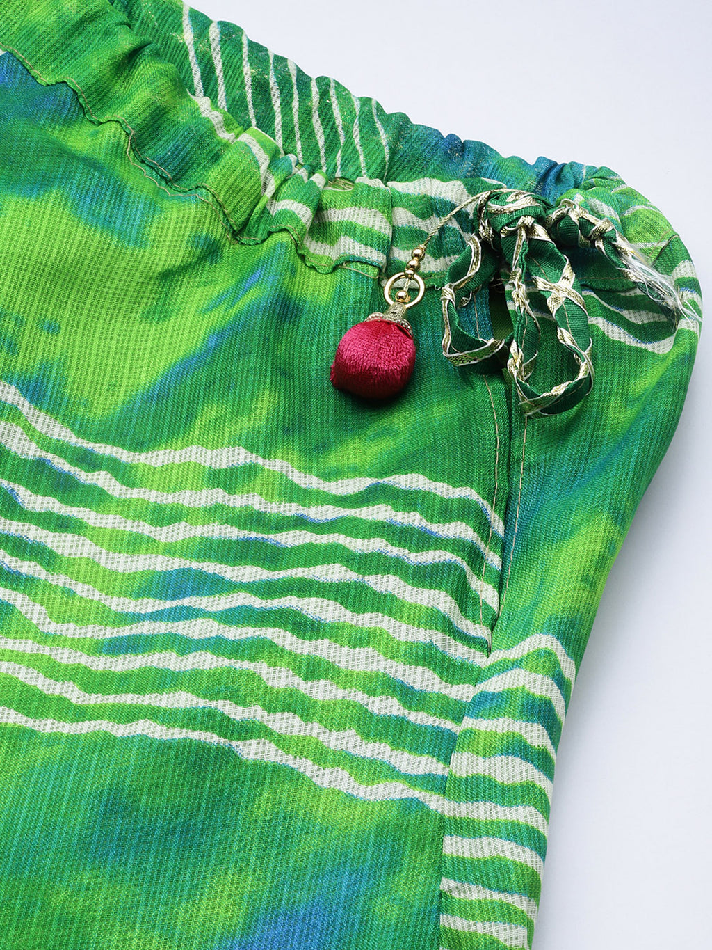 Green Hand Dyed Kota Silk Stitched Lehenga With Dupatta