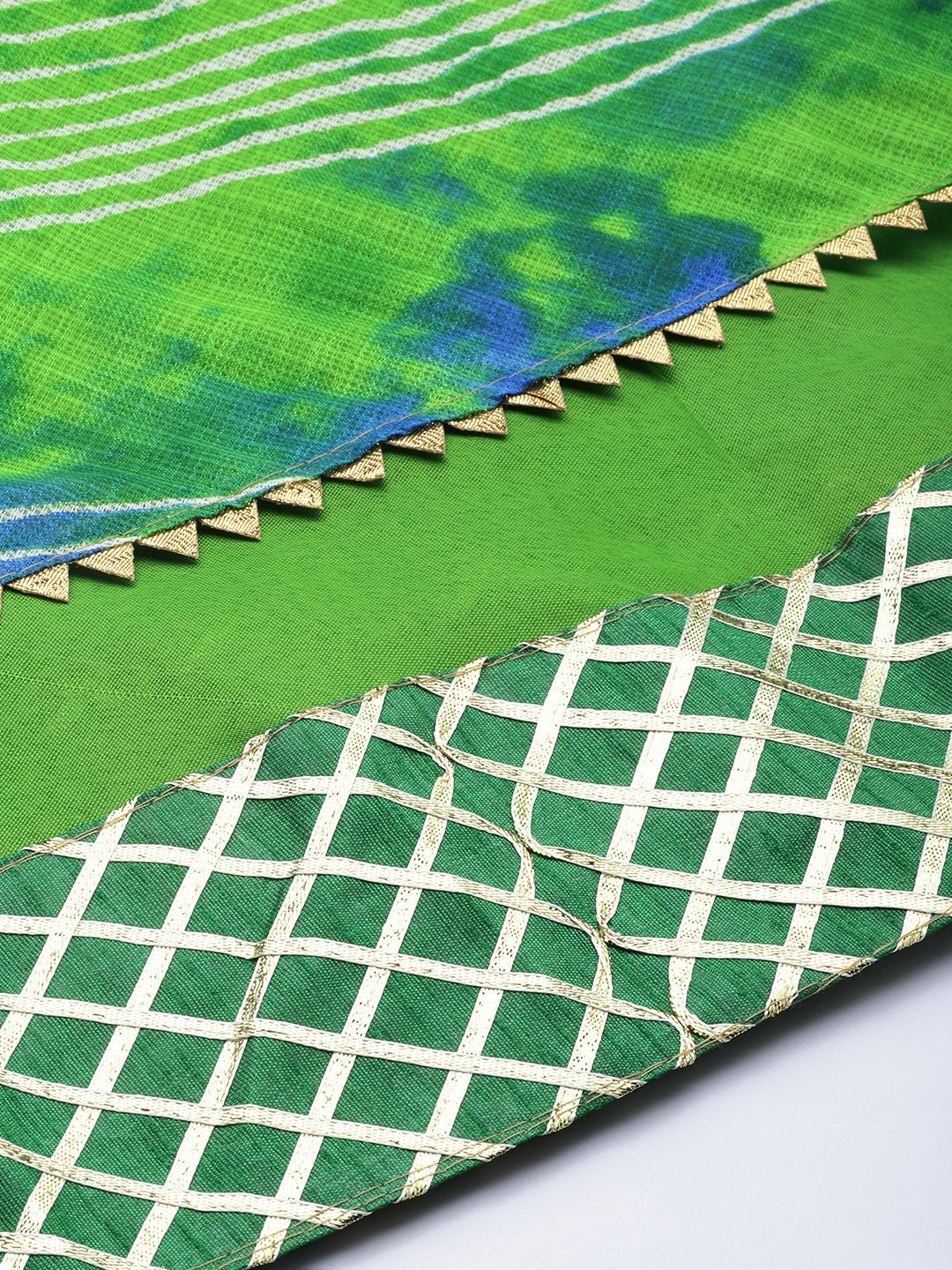 Green Hand Dyed Kota Silk Stitched Lehenga With Dupatta