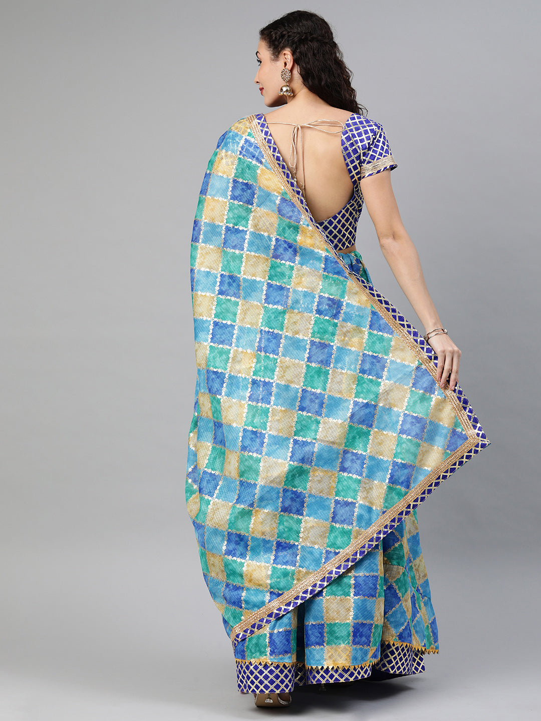 Blue Handcrafted Kota Silk Stitched Lehenga With Dupatta