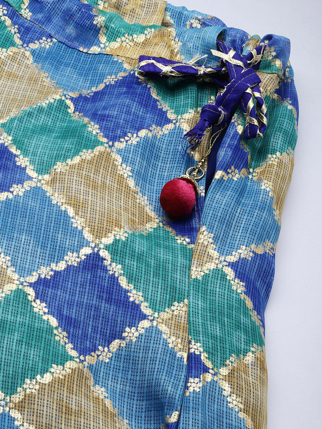Blue Handcrafted Kota Silk Stitched Lehenga With Dupatta