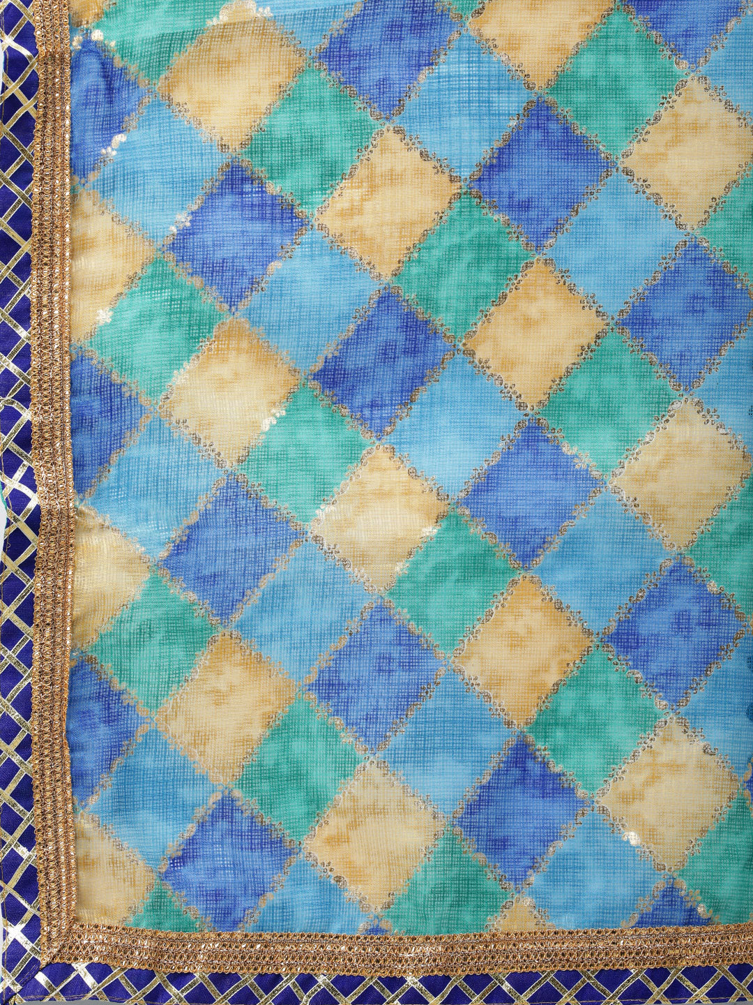 Blue Handcrafted Kota Silk Stitched Lehenga With Dupatta