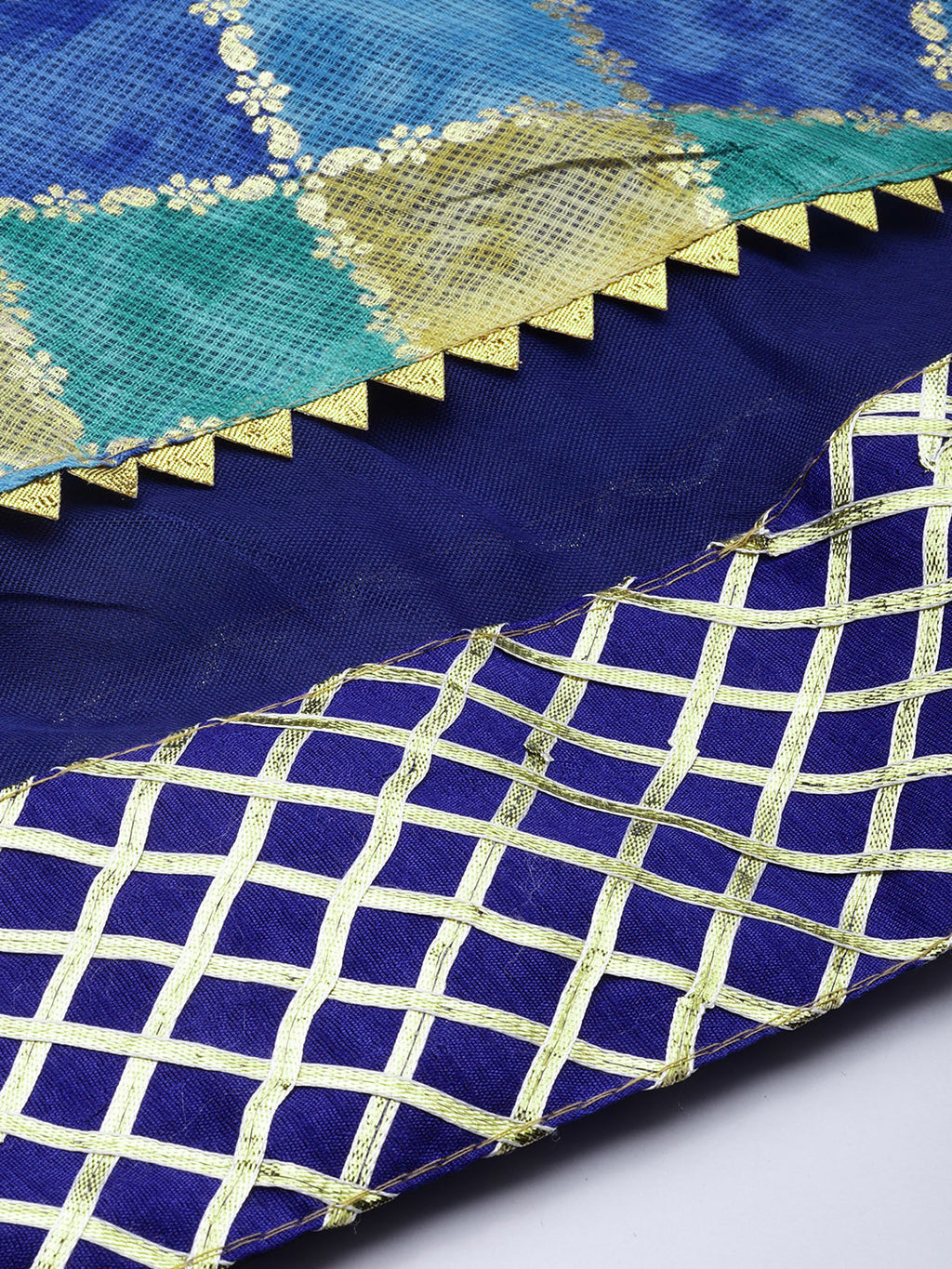 Blue Handcrafted Kota Silk Stitched Lehenga With Dupatta