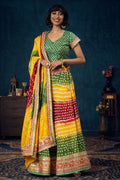 Multicolored Handcrafted Gota Patti Bandhani Lehenga Set