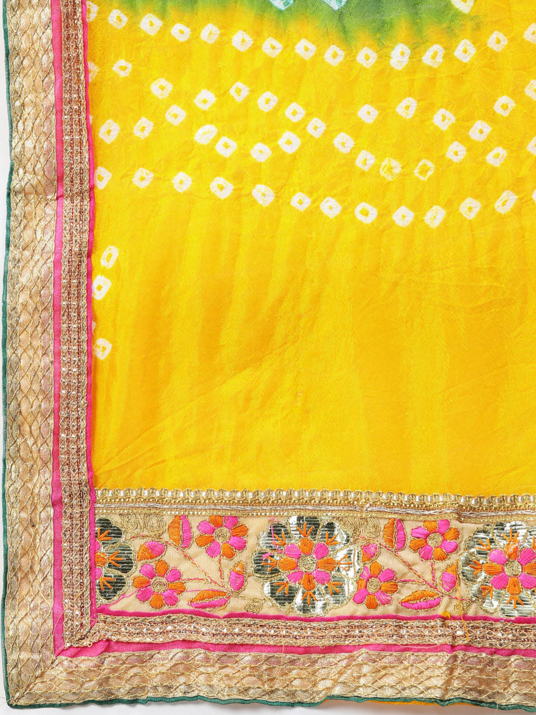 Multicolored Handcrafted Gota Patti Bandhani Lehenga Set