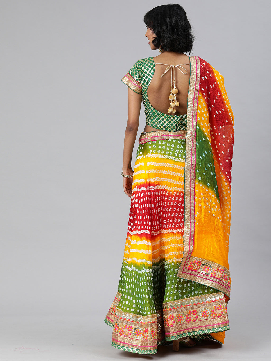 Multicolored Handcrafted Gota Patti Bandhani Lehenga Set