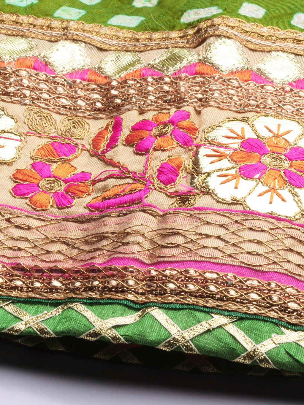 Multicolored Handcrafted Gota Patti Bandhani Lehenga Set