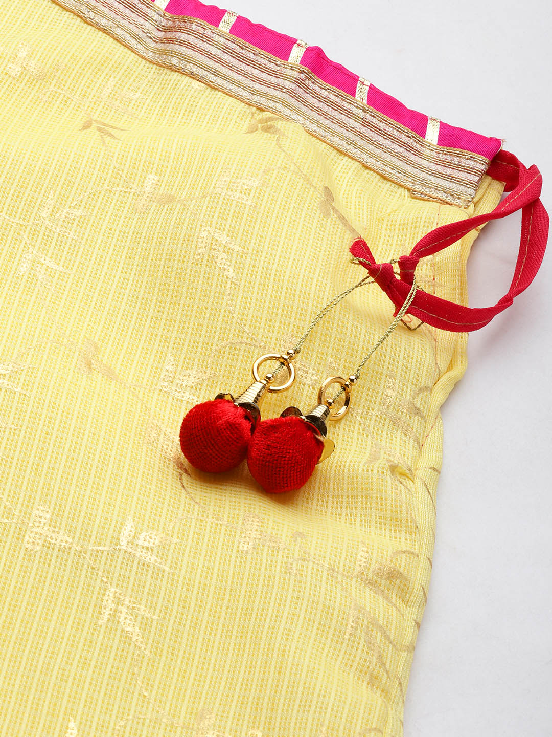 Yellow Handcrafted Kota Silk Bandhani Lehenga Set With Bandhani Dupatta