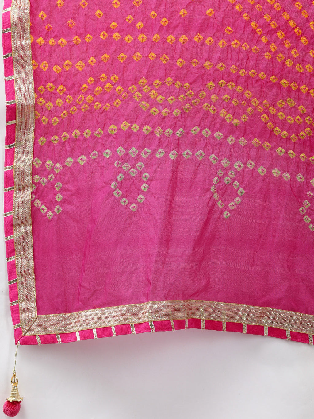 Yellow Handcrafted Kota Silk Bandhani Lehenga Set With Bandhani Dupatta