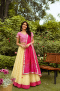 Yellow Handcrafted Kota Silk Bandhani Lehenga Set With Bandhani Dupatta