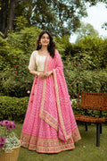 Pink Bandhani Patchwork Art Silk Lehenga Set With Dupatta