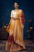 Multicoloured Hand Bandhani Silk Ready Lehenga, Unstitched Blouse & Dupatta