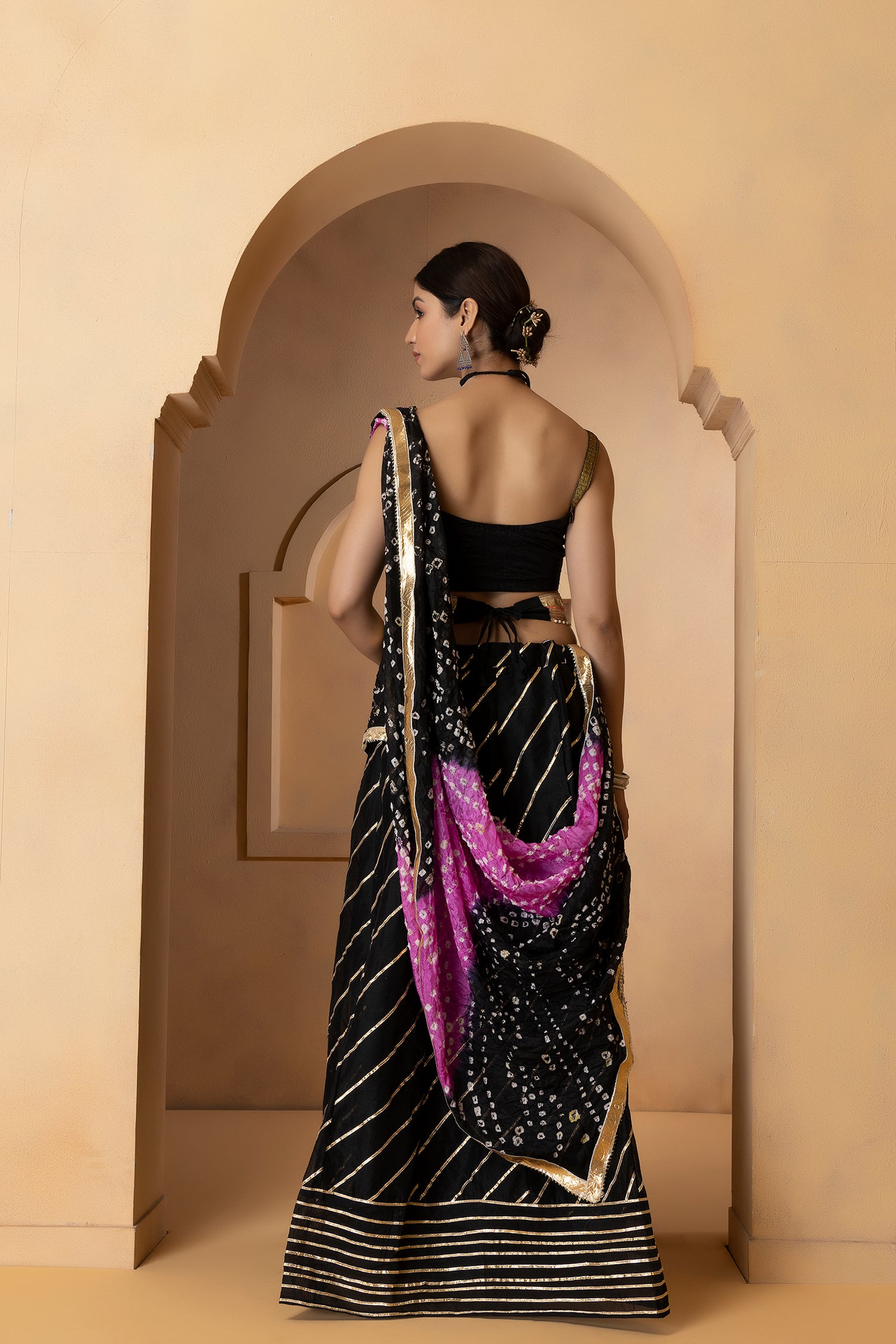 Black Handcrafted Chanderi Lehenga Set With Gota Work