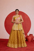 Golden Handcrafted Chanderi Lehenga Set With Gota Work And Intricate Detailing
