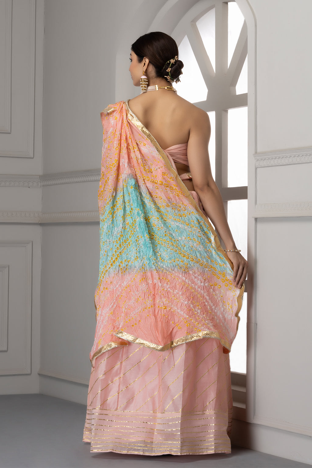 Pastel Pink Handcrafted Chanderi Lehenga Set With Gota Work