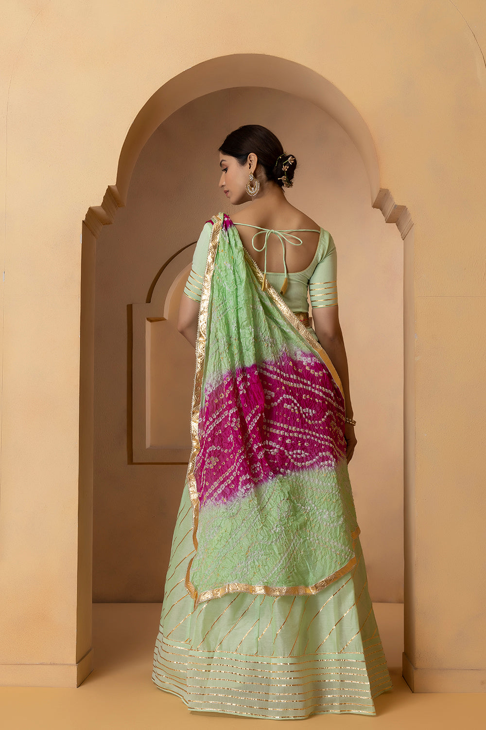 Pastel Green Handcrafted Chanderi Lehenga Set With Gota Work