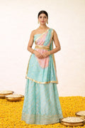 Light Blue Handcrafted Chanderi Lehenga Set With Gota Work And Intricate Detailing