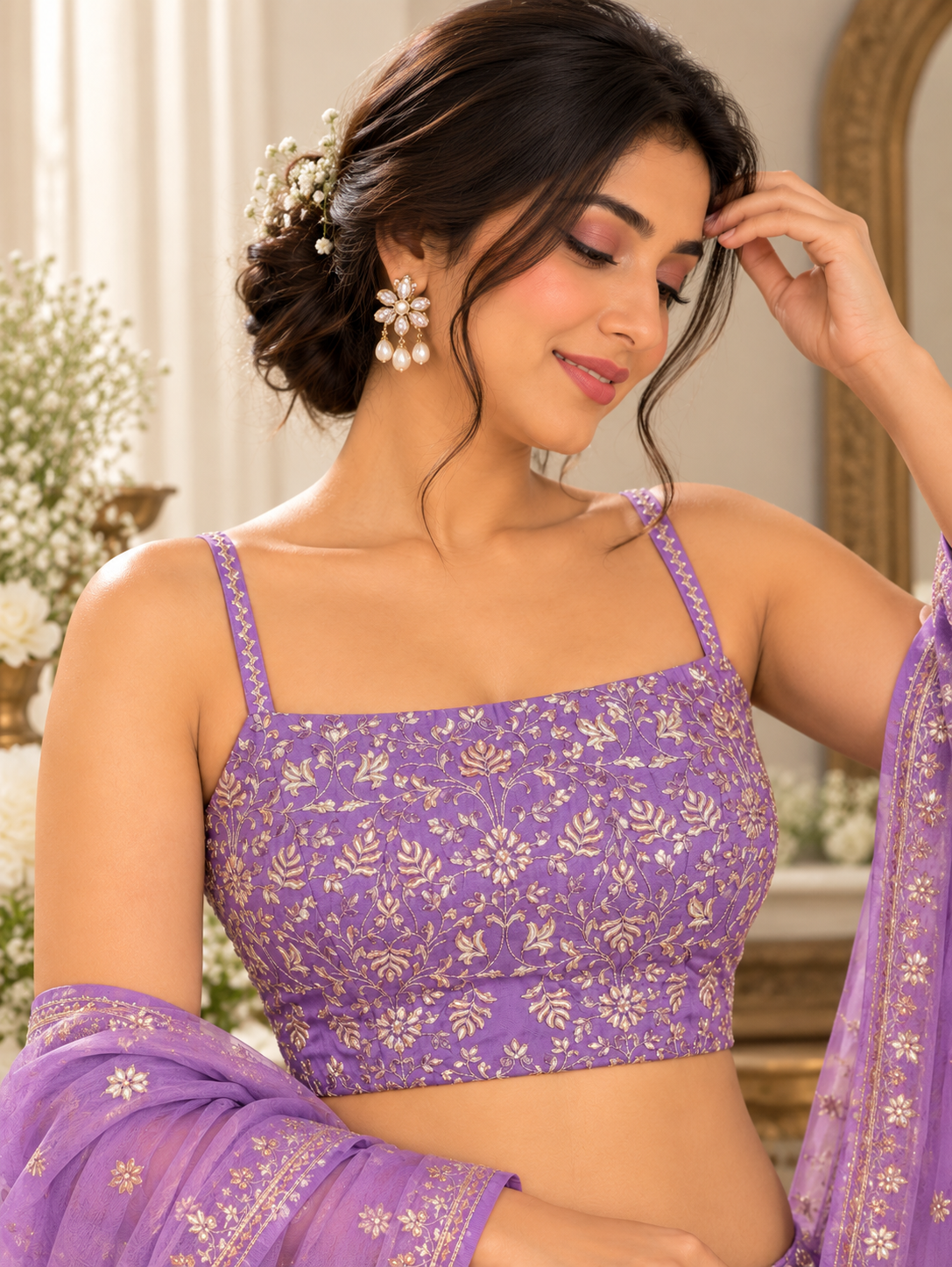 Light Purple Zari Hand Embroidered Blouse
