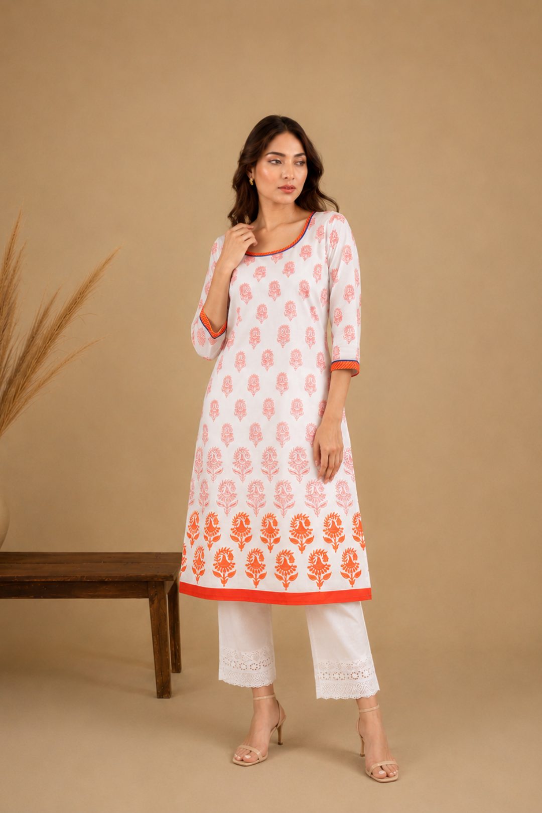 Ethnic Motifs Printed Sequinned Pure Cotton Kurta