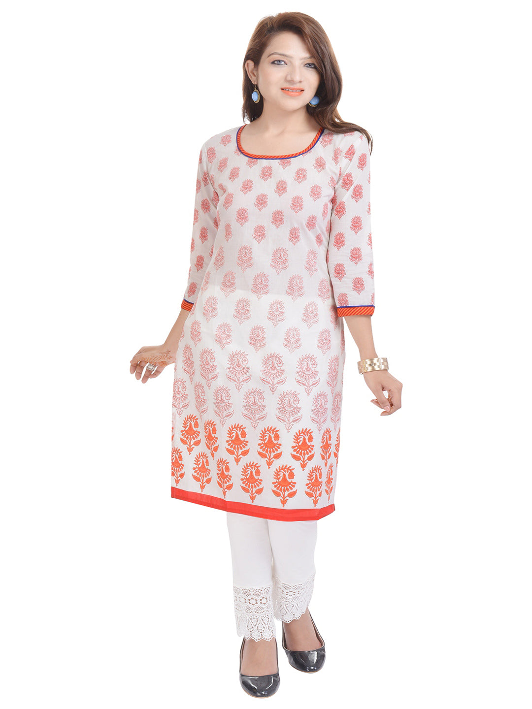 Ethnic Motifs Printed Sequinned Pure Cotton Kurta