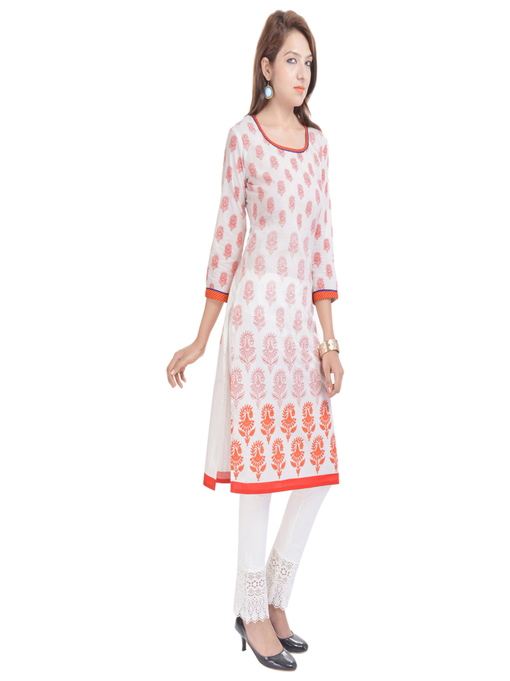 Ethnic Motifs Printed Sequinned Pure Cotton Kurta