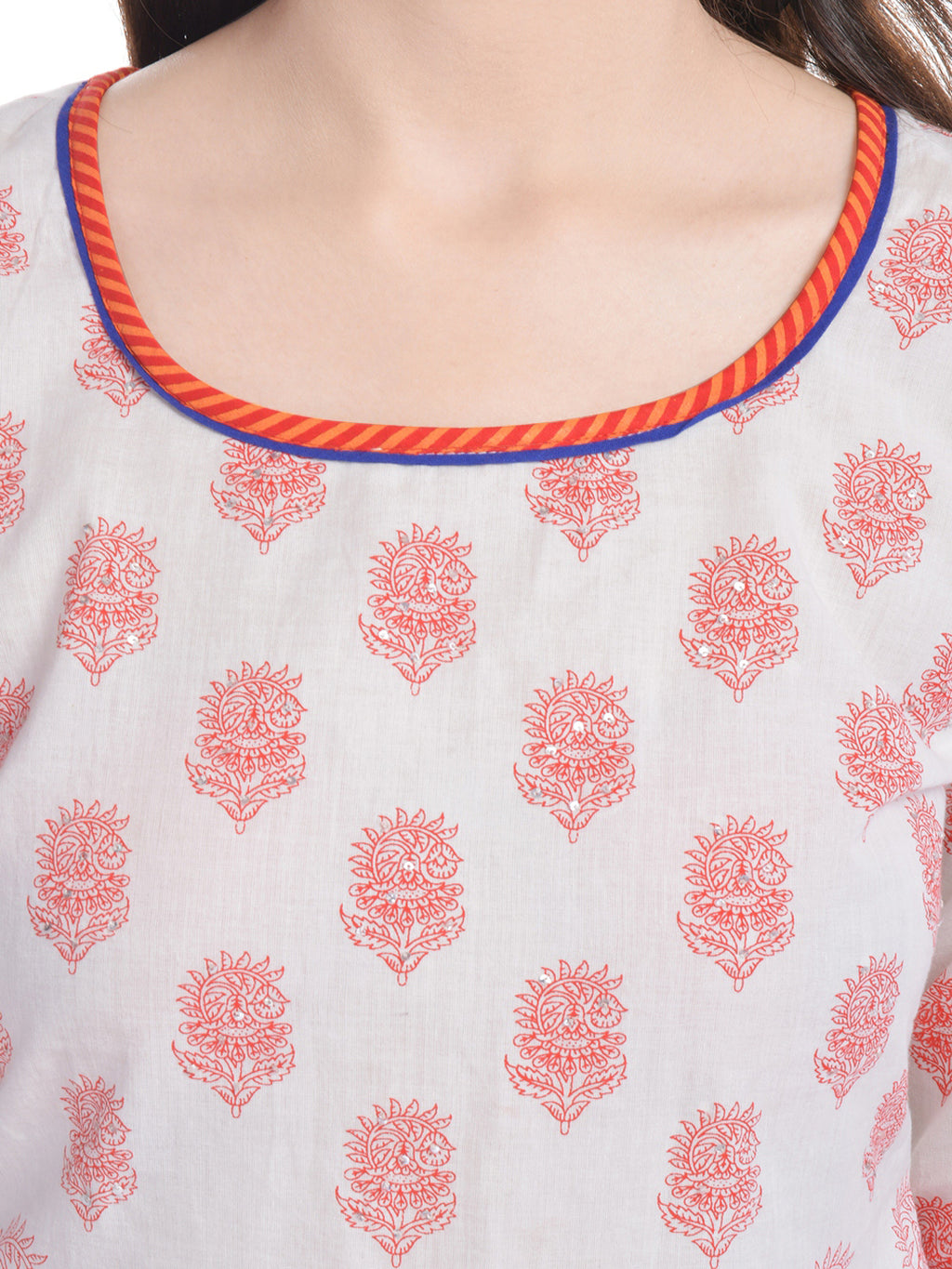 Ethnic Motifs Printed Sequinned Pure Cotton Kurta