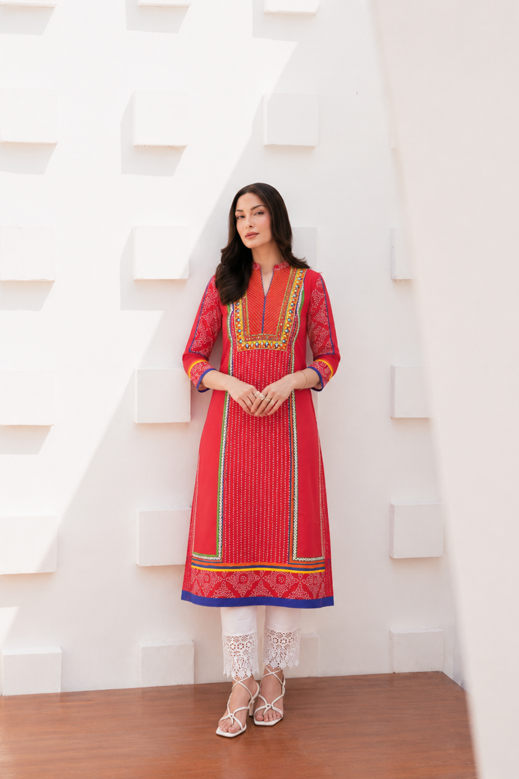 Ethnic Motifs Embroidered Mirror Work Pure Cotton Kurta