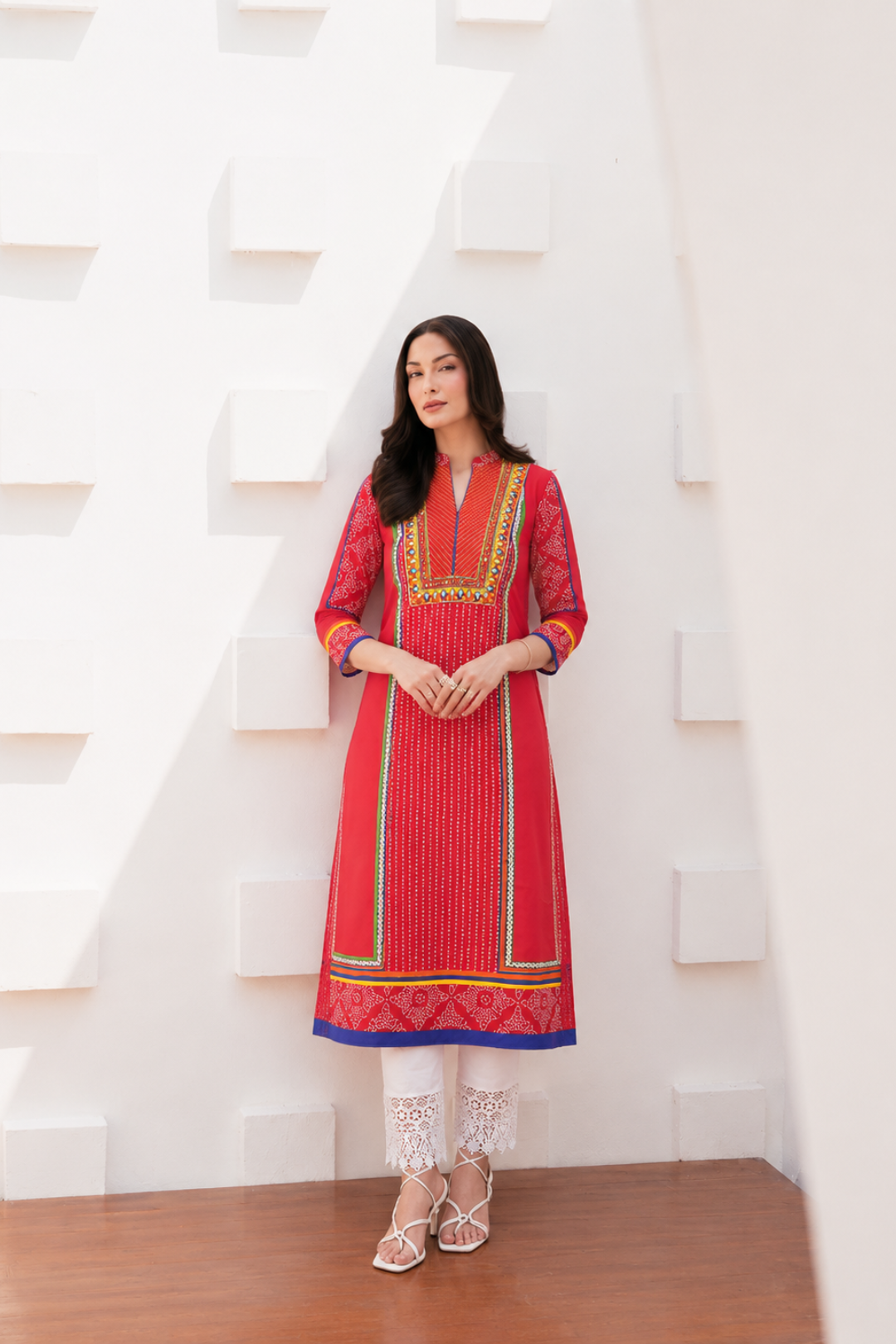 Ethnic Motifs Embroidered Mirror Work Pure Cotton Kurta