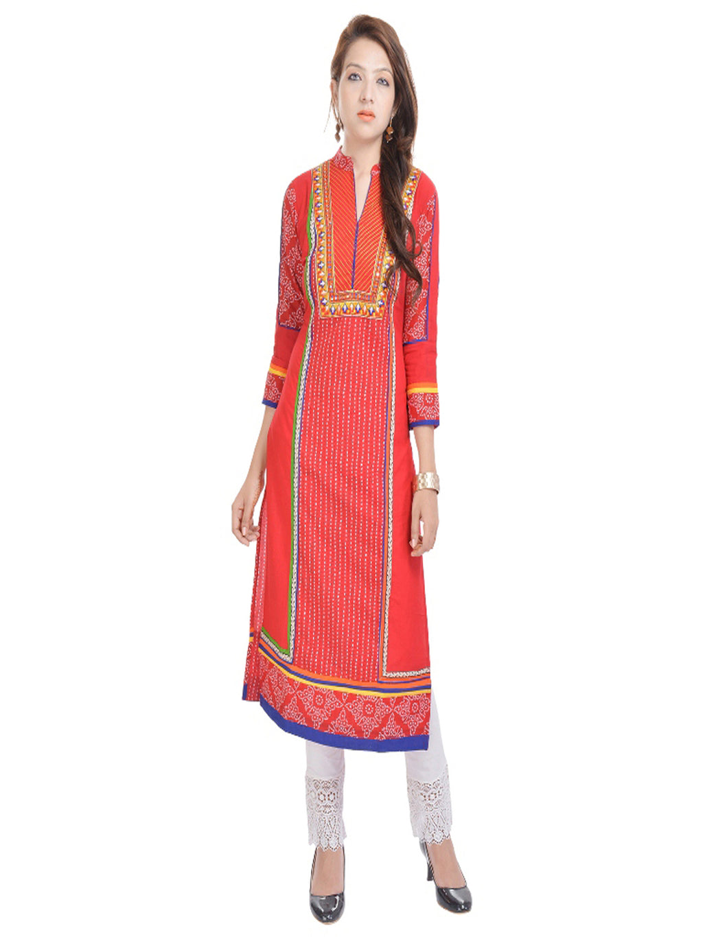 Ethnic Motifs Embroidered Mirror Work Pure Cotton Kurta