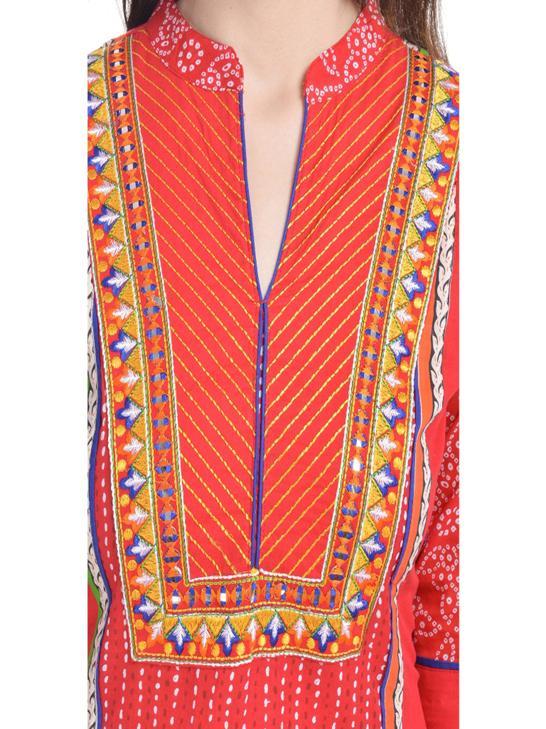 Ethnic Motifs Embroidered Mirror Work Pure Cotton Kurta