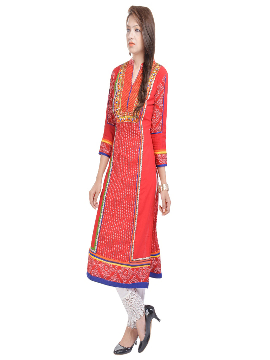 Ethnic Motifs Embroidered Mirror Work Pure Cotton Kurta