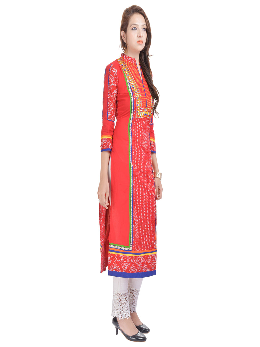 Ethnic Motifs Embroidered Mirror Work Pure Cotton Kurta