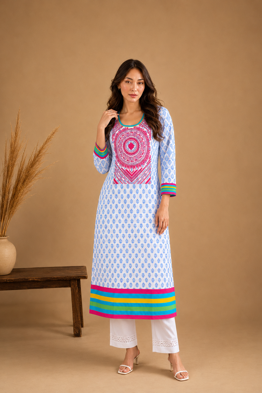 Women Ethnic Motifs Mirror Work Kurta