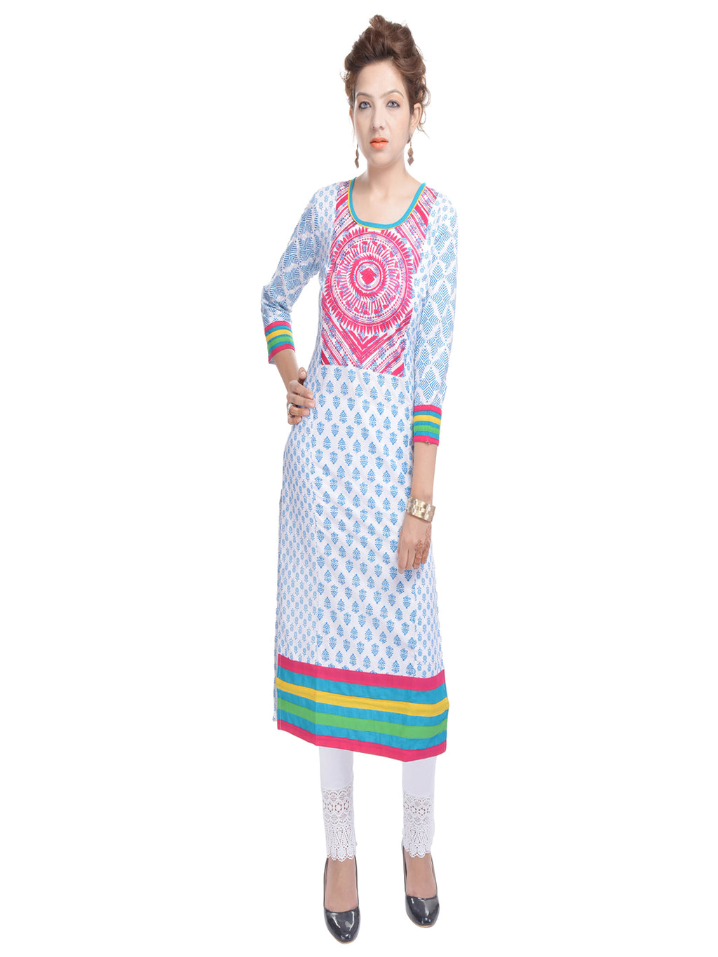 Women Ethnic Motifs Mirror Work Kurta