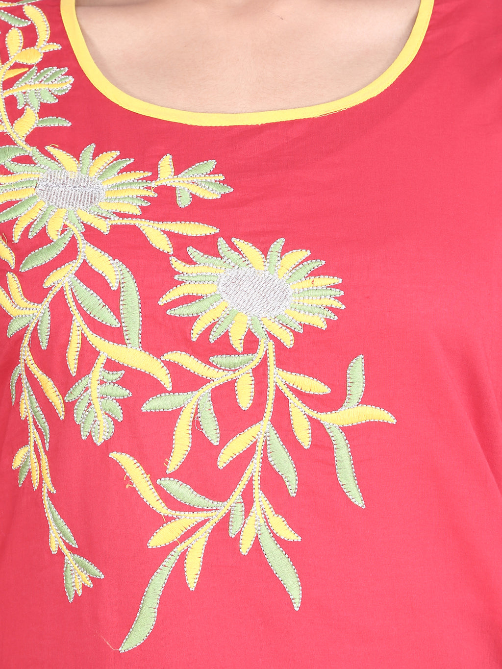 Red Embroidered Straight Cotton Sustainable Kurta