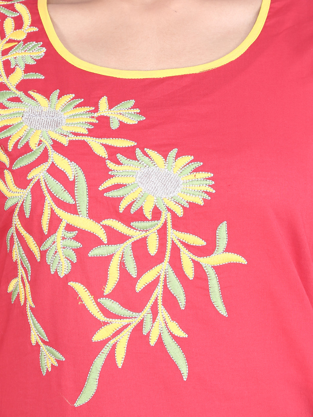 Red Embroidered Straight Cotton Sustainable Kurta