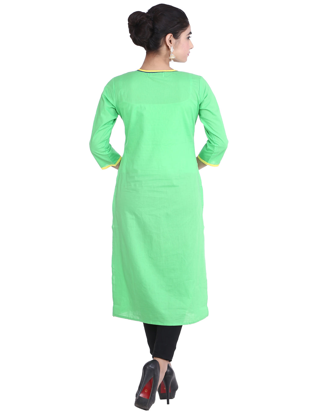 Green Embroidered Straight Cotton Sustainable Kurta