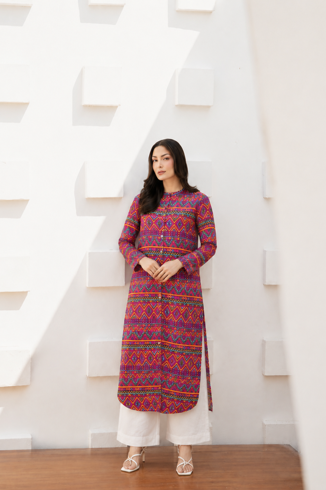 Red Geometric Printed Straight Kurta
