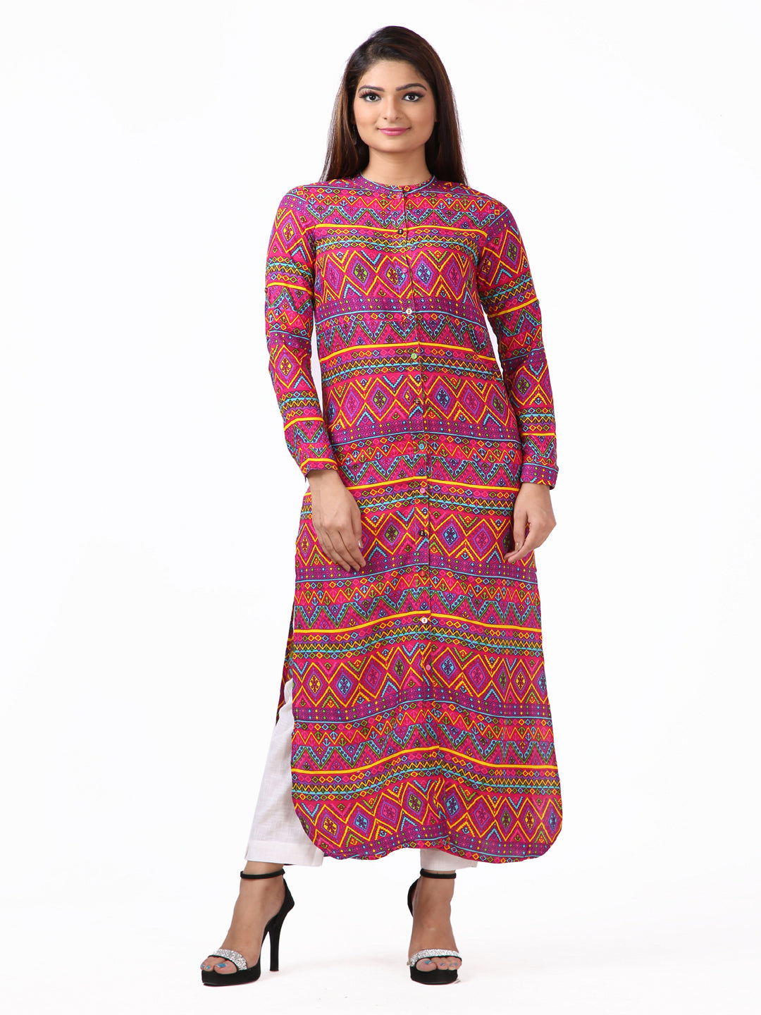 Red Geometric Printed Straight Kurta