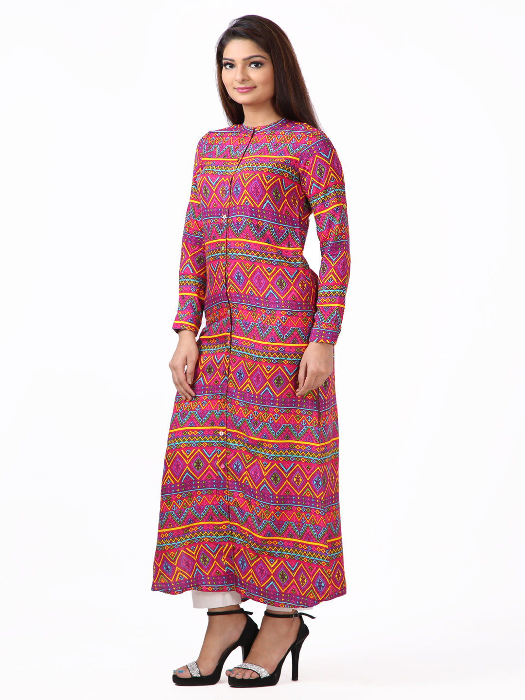 Red Geometric Printed Straight Kurta