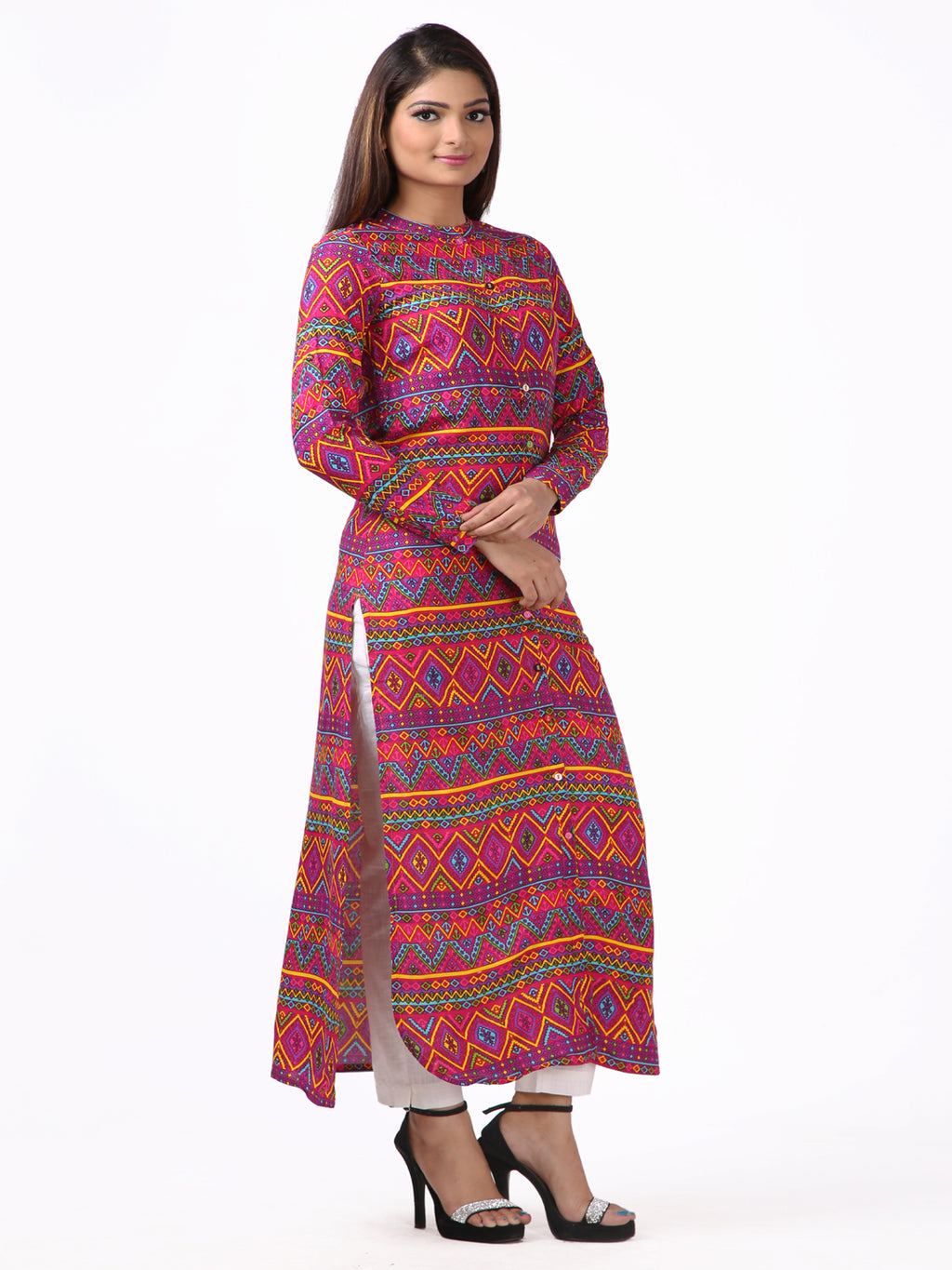 Red Geometric Printed Straight Kurta