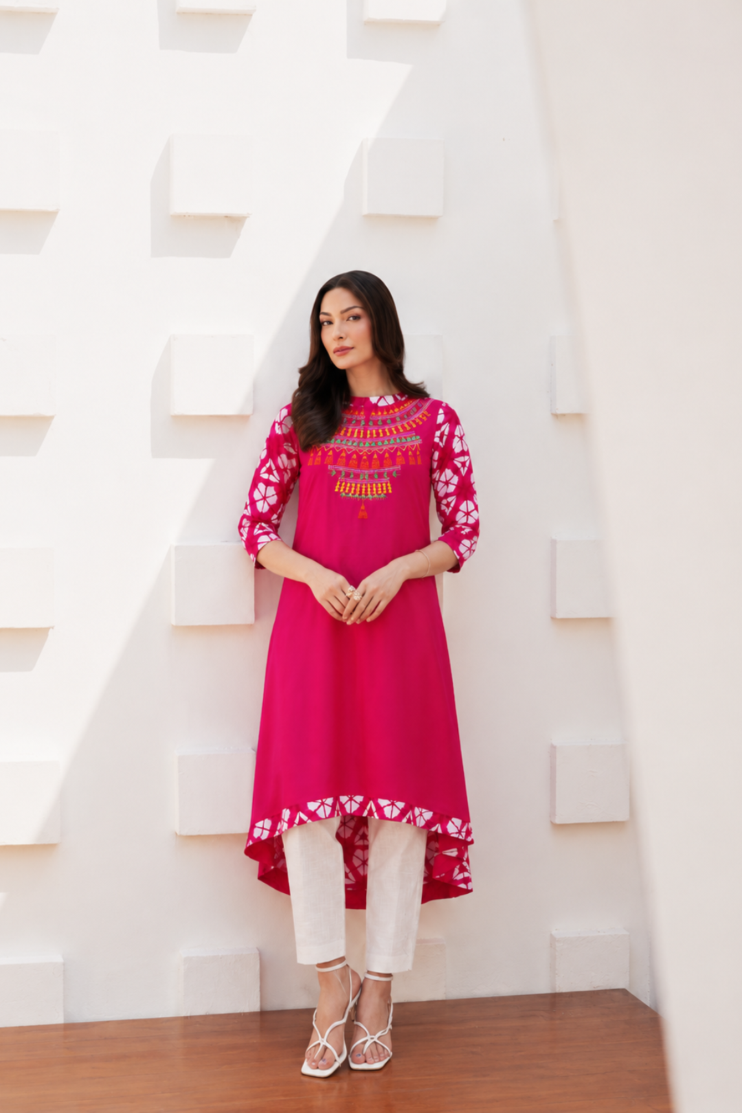 Printed Thread Work A-Line High Low Kurta